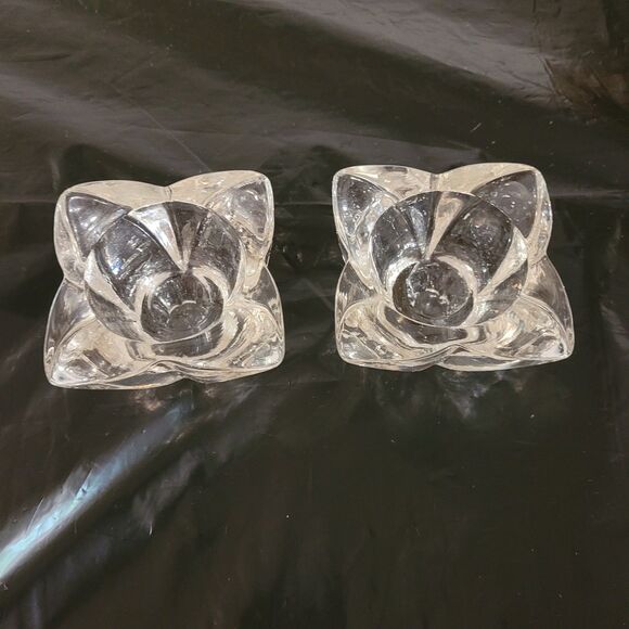pair of petal Federal Glass Co candleholder clear dinner party table - Picture 1 of 8